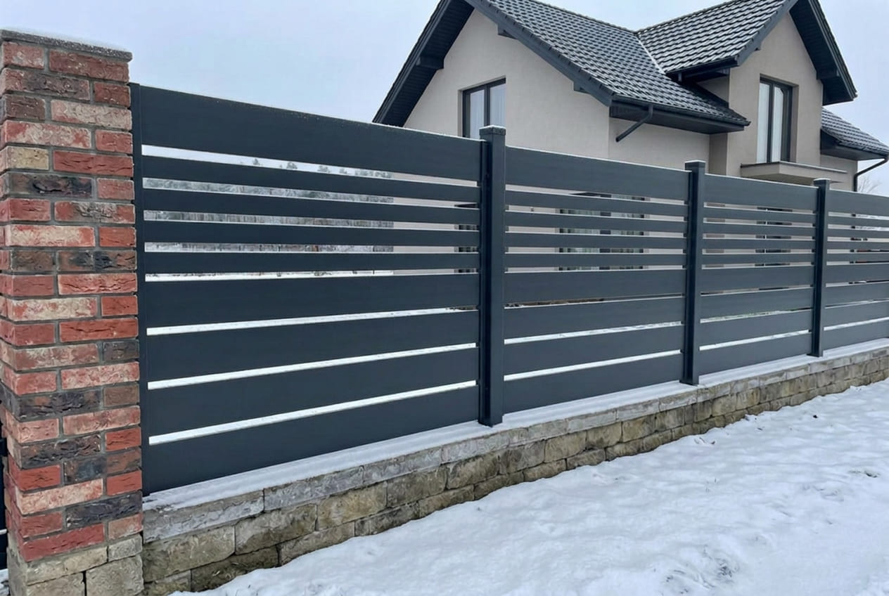 Lamellenzaun mit Klinkerpfosten