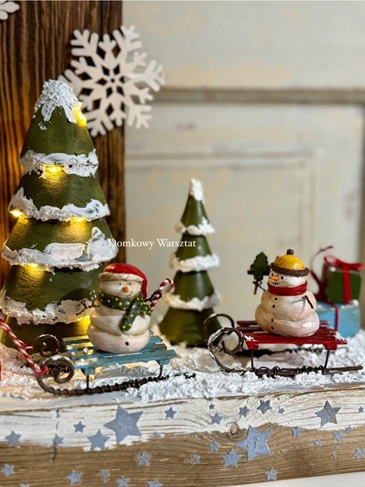 Schneemann-Familie – Handgemachte Weihnachtsdekoration aus Holz