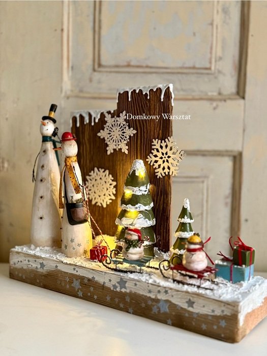 Schneemann-Familie – Handgemachte Weihnachtsdekoration aus Holz