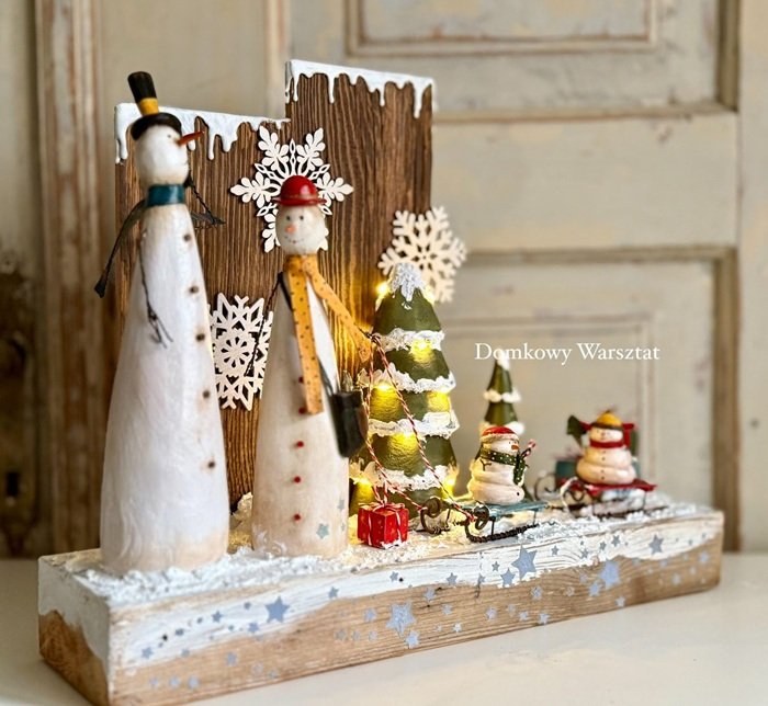 Schneemann-Familie – Handgemachte Weihnachtsdekoration aus Holz