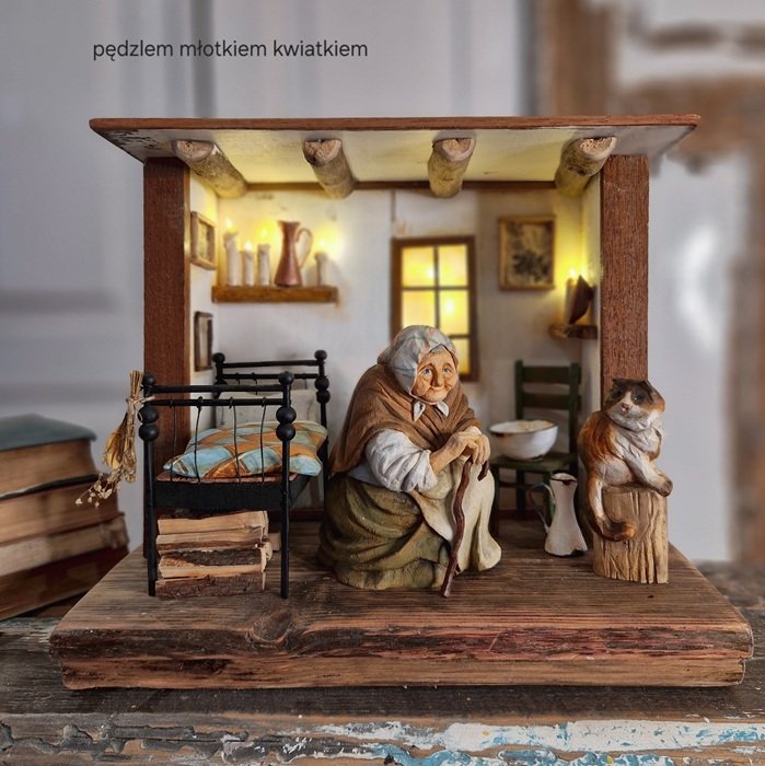 Rustikale Miniatur-Szene Großmutters Stube